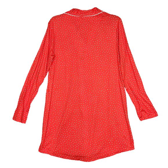 White Mark Long Sleeve Nightgown Notch Collar Button Down Red White Medium - Picture 2 of 8